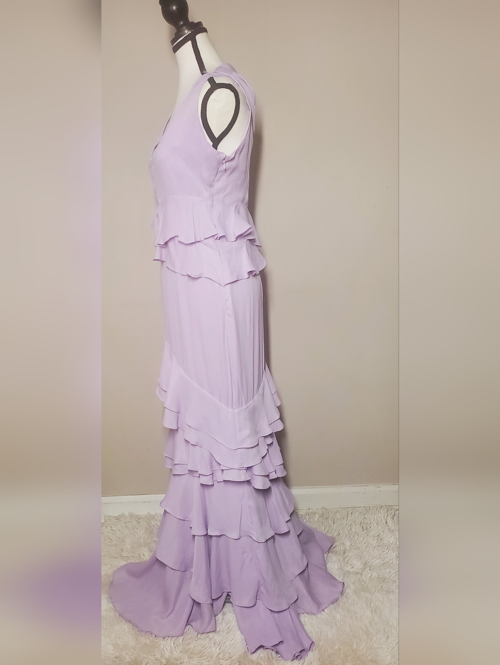 Anthropologie Let Me Be Femme Ruffled Lavender V-Neck Maxi Dress Size M - Picture 7 of 15